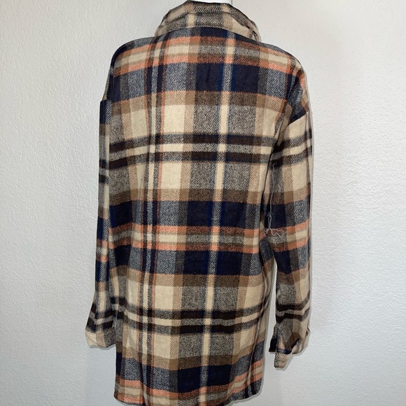 Women Autumn Winter Vintage Long Sleeve Loose Plaid Imitated Woolen Coat Shacket - Picture 4 of 8